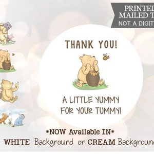 Winnie the Pooh, Delicioso para tu barriga, pegatinas, baby shower, cumpleaños, favores de miel, pegatinas clásicas de Winnie the Pooh Baby