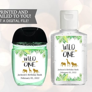 Adesivi per baby shower Safari, disinfettante per le mani, tema animali da safari, wild one party, party animal, zoo animal tag, bomboniere, animali selvatici