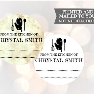 Etiquetas personalizadas vintage da cozinha, adesivos redondos personalizados de cozinha para potes de conservas ou produtos assados, presentes para cozinheiros
