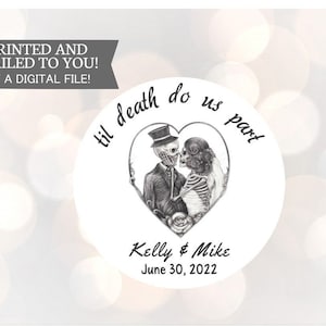 Halloween Tod Do Us Part Hochzeit Sticker, Halloween Hochzeit Sticker, Halloween Hochzeit Favors, Süße Skelett Favorien, Aufkleber