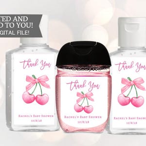 Etykiety na płyn do dezynfekcji rąk Baby Shower Ona jest wisienką na torcie, Naklejki z podziękowaniami, Baby Shower, Urodziny, Baby Berry Słodka wiśnia na Baby Shower