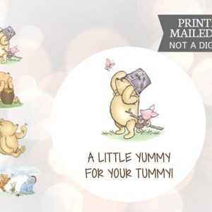 Winnie l’ourson, Yummy For Your Tummy, Autocollants, Baby Shower, Birthday, Honey Favors, Classic Winnie the Pooh Baby autocollants