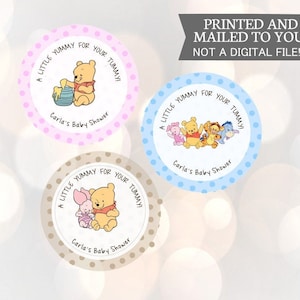 Baby Winnie the Pooh, Yummy For Your Tummy, Stickers, Baby Shower, Birthday, Honey Favors, Classic Winnie the Pooh Baby stickers