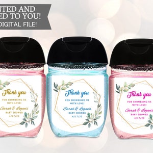 Pegatinas desinfectantes para manos con marco verde de eucalipto dorado, etiquetas personalizadas impresas para Baby Shower, doradas,