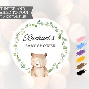 Ready to Pop, Baby Shower Stickers, Teddy Bear, Blue, Favor Labels,  Grey, Baby Shower Stickers, Boy, Thank you, Popcorn