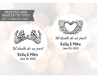 Halloween Til Death Do Us Part Wedding Stickers, Halloween Wedding Stickers, Halloween Wedding Favors, Cute Skeleton Favors, Stickers