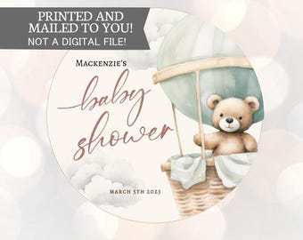Pegatinas de regalo de We Can Bearly Wait, etiquetas de regalo para baby shower con forma de osito de peluche, osito de peluche para niño en baby shower, osito para niña en baby shower