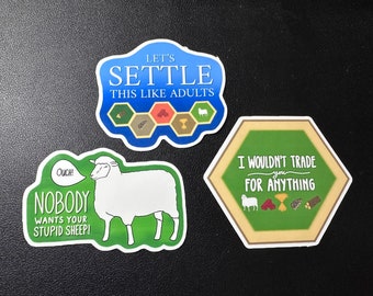 Catan Stickers Bundle | 3 stickers | Funny Catan Board Game Sticker | Durable Vinyl Plastic | Glossy Finish | Handmade