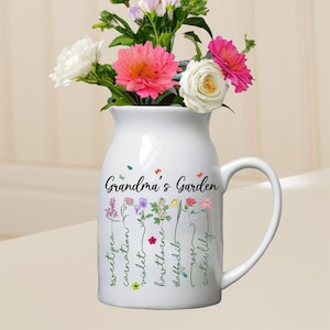 Custom Grandma's Garden Flower Vase,Mother's Day Gift,Grandkid Name Flower Vase,Birthflower Vase,Wildflower Gifts,Grandma Garden Gifts image 1
