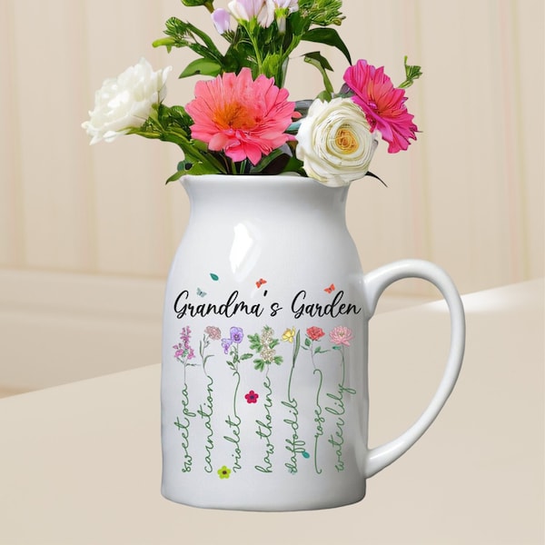 Custom Grandma's Garden Flower Vase,Mother's Day Gift,Grandkid Name Flower Vase,Birthflower Vase,Wildflower Gifts,Grandma Garden Gifts