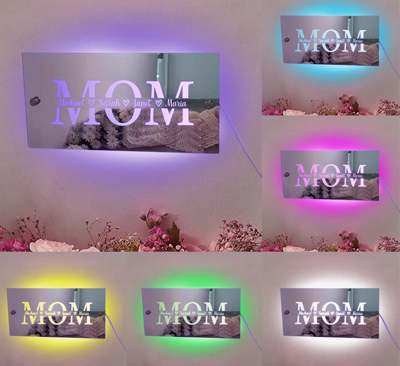 Personalized Name MOM Mirror Light,LED Family Member Name Lamp, Custom Name Mirror Neon Lamp,Mother's Day Sign for Kids Mom Friends image 4