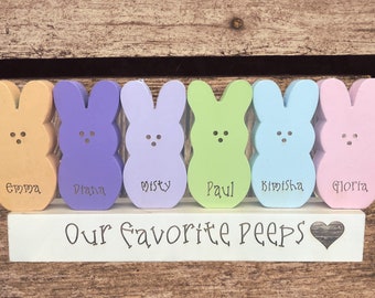 Personalized Easter Bunny Block,Easter Peeps Wooden Block Set,Farmhouse Easter Bunny Peeps,Spring Decor,Grandmas Peeps,Easter Gift Idea