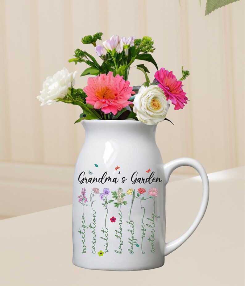 Custom Grandma's Garden Flower Vase,Mother's Day Gift,Grandkid Name Flower Vase,Birthflower Vase,Wildflower Gifts,Grandma Garden Gifts image 1