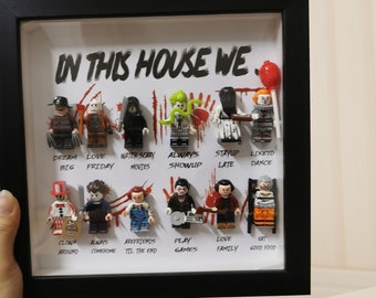 In This House We… Horror Gift Frame,Horror Figures Decor Gifts,Personalised Halloween Gifts for Friends, Family,Any Scary Movie-Loving