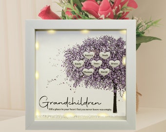 Mom Shadowbox Frame Gift,Personalised Family Tree Frame with LED Lights,Family Names Sign,Birthday,Mother's Day Gift For Mum Grandma Nana