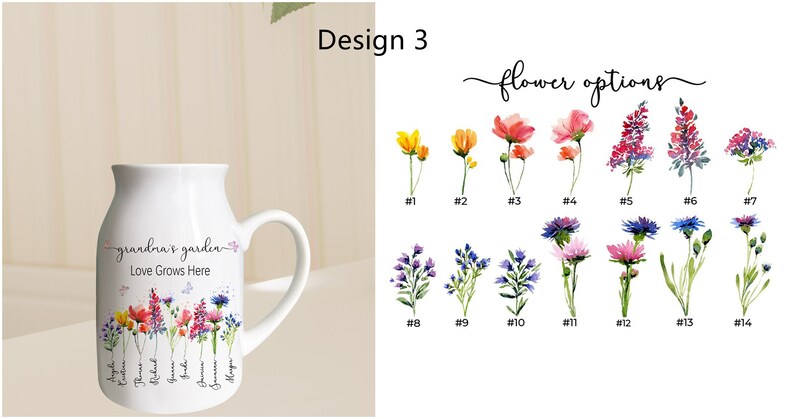 Custom Grandma's Garden Flower Vase,Mother's Day Gift,Grandkid Name Flower Vase,Birthflower Vase,Wildflower Gifts,Grandma Garden Gifts image 5