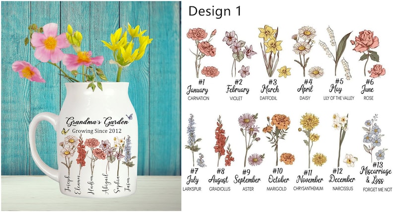 Custom Grandma's Garden Flower Vase,Mother's Day Gift,Grandkid Name Flower Vase,Birthflower Vase,Wildflower Gifts,Grandma Garden Gifts image 3