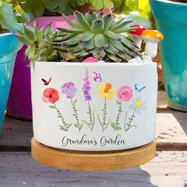 Maceta personalizada, maceta del mes de nacimiento, regalos de jardín de la abuela, regalos del día de la madre, regalo para los amantes de las jardineras, regalos de mamá de flores de nacimiento