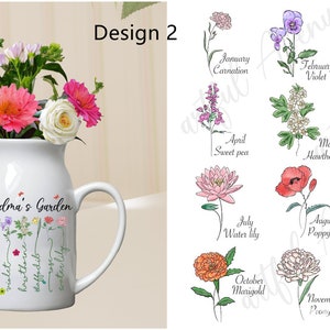 Custom Grandma's Garden Flower Vase,Mother's Day Gift,Grandkid Name Flower Vase,Birthflower Vase,Wildflower Gifts,Grandma Garden Gifts image 4