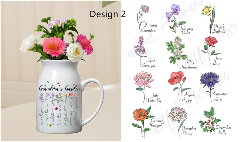 Custom Grandma's Garden Flower Vase,Mother's Day Gift,Grandkid Name Flower Vase,Birthflower Vase,Wildflower Gifts,Grandma Garden Gifts image 4