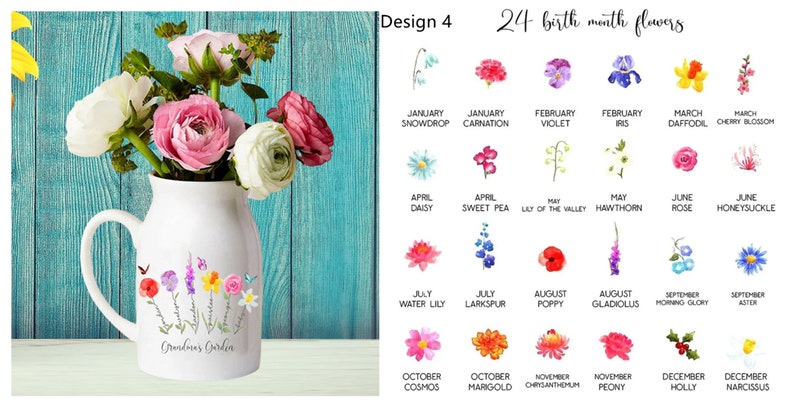 Custom Grandma's Garden Flower Vase,Mother's Day Gift,Grandkid Name Flower Vase,Birthflower Vase,Wildflower Gifts,Grandma Garden Gifts image 6