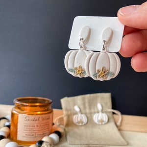Boho Floral Pumpkin Earrings | Pumpkin Stud Earrings | Polymer Clay Pumpkin Earrings