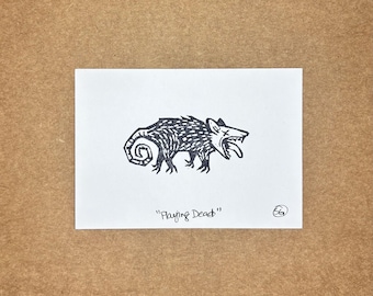 Mini Opossum Print. Mini Linocut Print. Artist Trading Card Relief Print. Hand Pressed Mini Print.