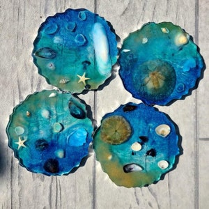 Coasters handmade | Coaster Set | Ocean Waves | Seashell | Hawaiian | Resin