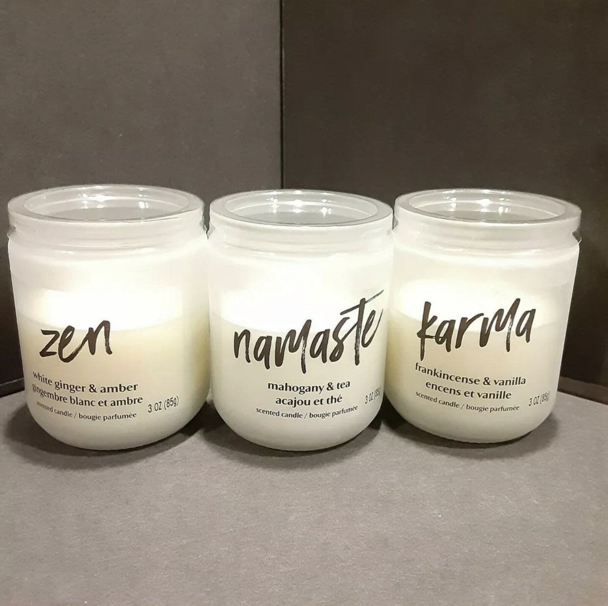 NEW Set Of 3 Candles Namaste/Zen/Karma 3oz Scented White Etsy