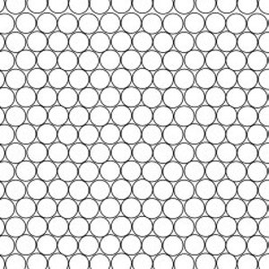 Puede incluir: Un patrón repetitivo de círculos delineados en negro, muy juntos, creando un diseño similar a una cuadrícula. Los círculos son de tamaño uniforme y están espaciados uniformemente, formando un fondo abstracto texturizado.