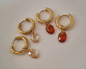 Boucles D'oreilles Créoles épaisses En Acier Plaqué Or - Neuf Avec Emballage D'origine