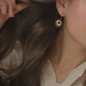 Small minimalist sleeper earrings stainless steel gold sunray heart pendant, Divine model Valentine's Day gift image 3