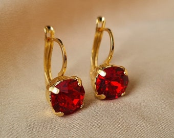 Ruby Boucles d'oreilles Profond Rouge Vif corindon Facette Coeur simple Gouttes Or 14k Sterling Ruby Boucles d'oreilles Profond Rouge Vif corindon Facette Coeur simple Gouttes Or 14k Sterling