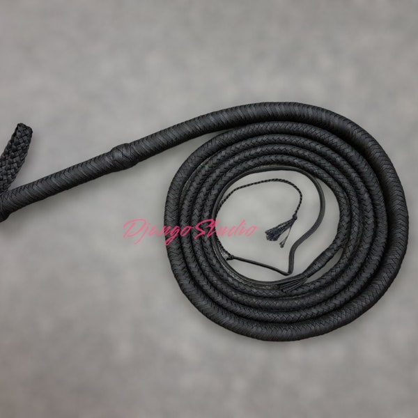 4 bis 4 Fuß 12 Zöpfe Paracord Schwarz Nylon Hochleistungs-Pulenpeitsche Professionelle Knackpeitsche Sklave Spanking Bauernhof Paar Geschenk