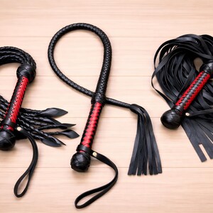 Handmade Leather Flogger Set of 3 – Premium Braided Leather Whips, Top Grain Leather Flogger, Artisan Leather Gift image 13