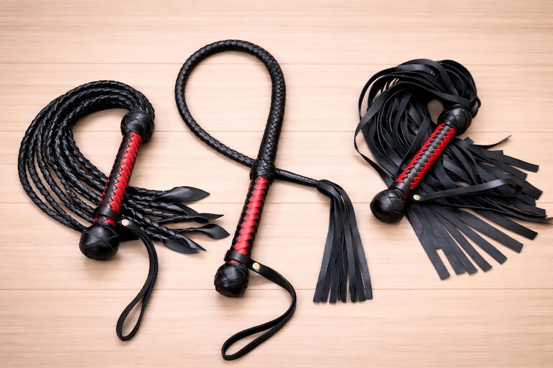 Handmade Leather Flogger Set of 3 – Premium Braided Leather Whips, Top Grain Leather Flogger, Artisan Leather Gift image 13