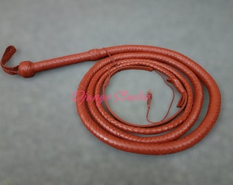 4 to 16 Feet Indiana Jones Tan Bullwhip 12 Plaits Top Grain Cowhide Leather Whip Loud Cracking Hunting Farming Submissive Bullwhip
