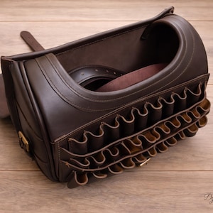 Leather Cartridge Handmade Bag Cowhide | Clay Shooting Ammo Pouch | Shotgun Shell Holder |Hunting Bag