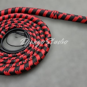 4 to 12 Feet 12 Plaits Paracord Black & Red Nylon Heavy Duty Bullwhip Professional Cracking Whip Slave Spanking Farm Handling Couple Gift