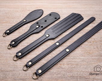 Set di 5 palette per sculacciate in pelle / Pelle solida fatta a mano / Allenamento per adulti e gioco d'impatto / Accessori BDSM