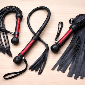 Handmade Leather Flogger Set of 3 – Premium Braided Leather Whips, Top Grain Leather Flogger, Artisan Leather Gift image 1