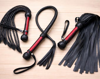 Handmade Leather Flogger Set of 3 – Premium Braided Leather Whips, Top Grain Leather Flogger, Artisan Leather Gift