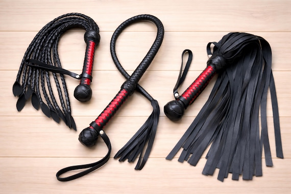 Handmade Leather Flogger Set of 3 – Premium Braided Leather Whips, Top Grain Leather Flogger, Artisan Leather Gift