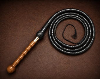 Handmade 8FT Genuine Leather Bullwhip with Wooden Handle – Premium Cowboy Cracking Whip