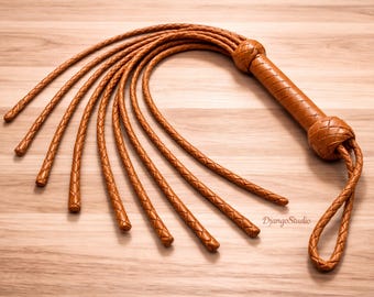 Handmade Genuine Cowhide Leather 9-Tail Flogger – Braided Leather Whip, Artisan Crafted Impact Tool, Gift for Collectors