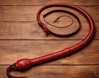 Hand-Braided Genuine Leather Bullwhip – 12 Plait “Antique” Finish – Heavy-Duty Cowhide Whip