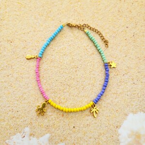 Colorful Anklet for Women, Dainty Glass Bead Anklet, Boho Anklet, Mermaid Anklet, Bracelet for Ankle Charms, Beaded Anklet, Summer Anklet.