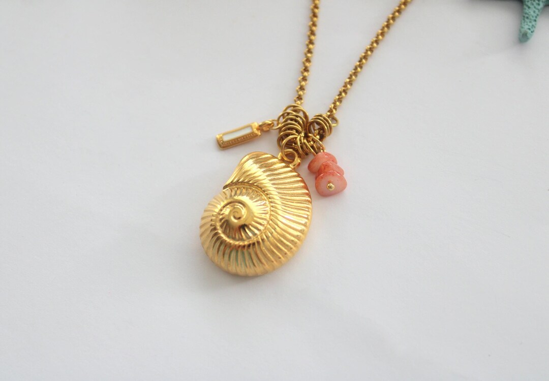 Large Gold Shell Large Gold Shell Pendant, Gold Plated Shell Necklace, Summer Seashell ...