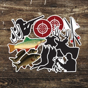 Autocollants pour passionnés de chasse et de pêche (paquet de 15)