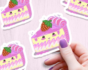 ピンクでかわいい赤いイチゴパイケーキスライスステッカー
